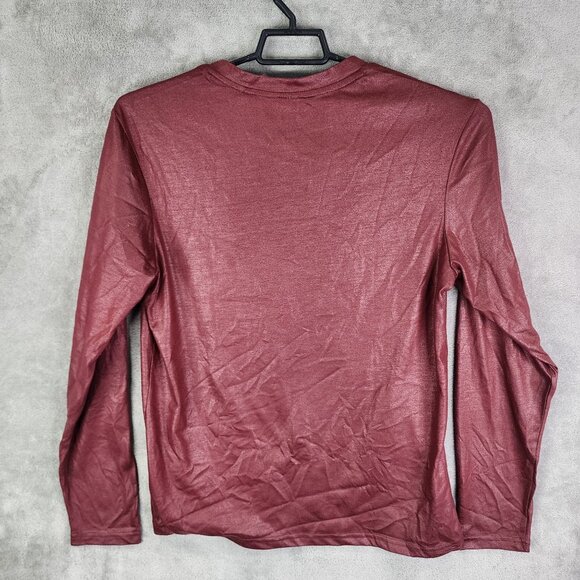 Mens Burgundy Guess Shirt Long Sleeve V-Neck Polyester Size M - Picture 5 of 8